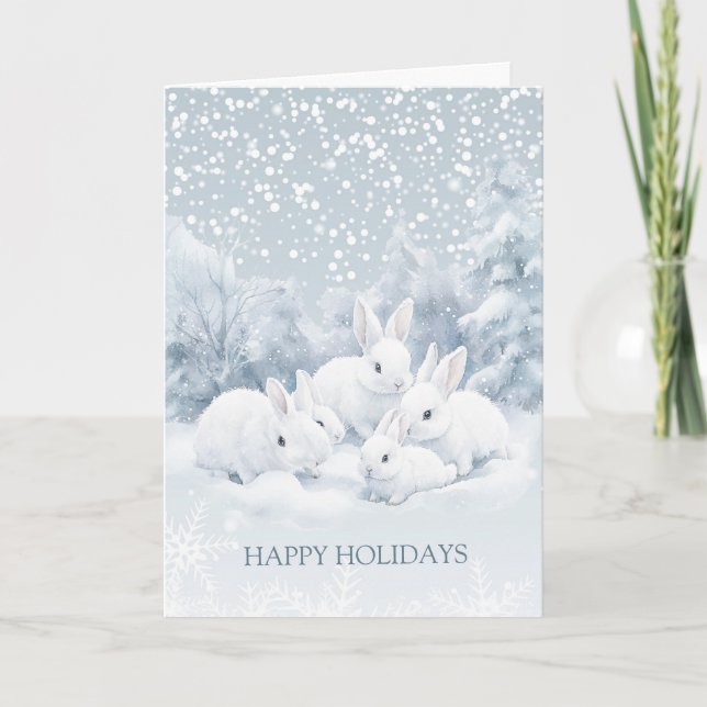 Winter Snow Bunny Christmas Folded Greeting Card (Front)