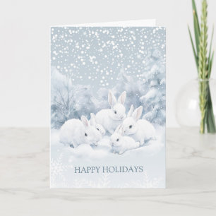 Winter Snow Bunny Christmas Folded Greeting Card