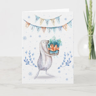 Winter Snow Bunny Merry Christmas Holiday Card
