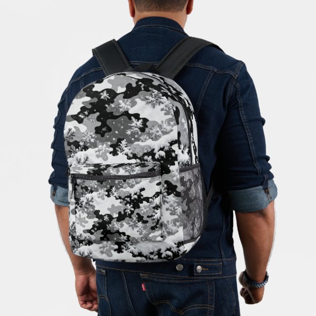 Winter Snow Camo Backpack – Black & White Frosted  (Insitu (Model))