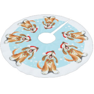 Winter snow carol singing dog tree shirt brushed polyester tree skirt