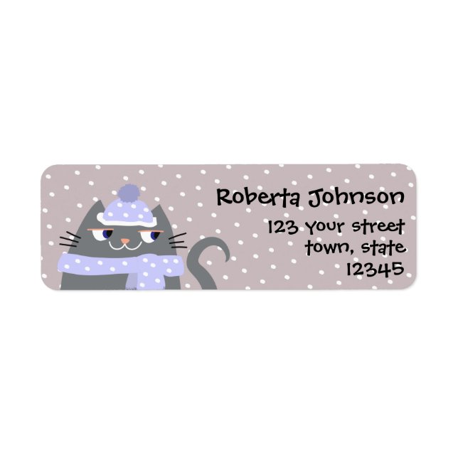 Winter Snow Cat Return Address Label Cute (Front)