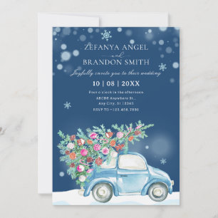 Winter snow Christmas car wedding Invitation