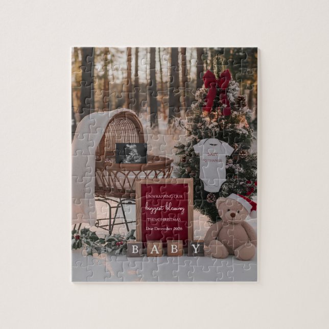 Winter Snow Christmas pregnancy announcement  Jigsaw Puzzle (Vertical)
