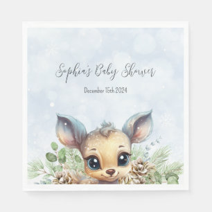 Winter Snow Cold Outside Blue Baby Shower Deer Napkin