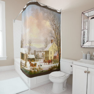 Winter Snow Country Sleighs Horses Shower Curtain