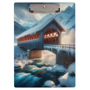 Winter, snow covered bridge & river clipboard