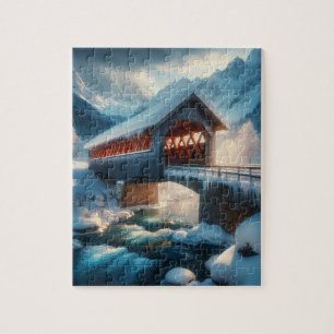 Winter, snow covered bridge & river jigsaw puzzle