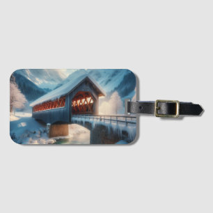 Winter, snow covered bridge & river luggage tag