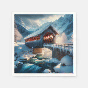 Winter, snow covered bridge & river napkin