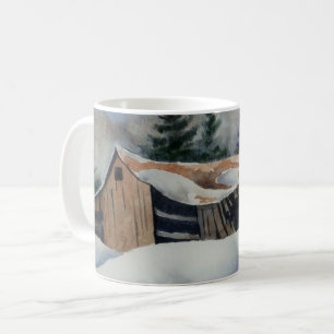 Winter snow covered farm field abandoned homestead coffee mug