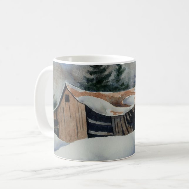 Winter snow covered farm field abandoned homestead coffee mug (Front Left)