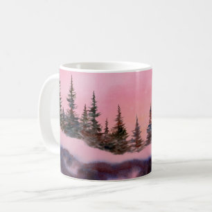 Winter snow covered pine branches pink sunrise coffee mug