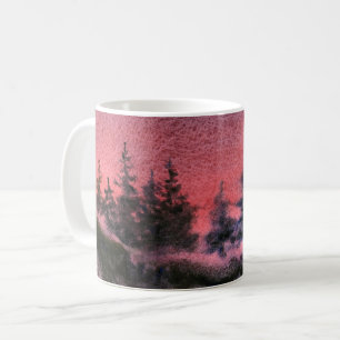 Winter snow covered pines red sunset deep winter coffee mug