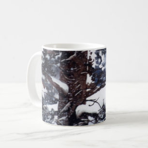 Winter snow covered winter dark pine trees mug