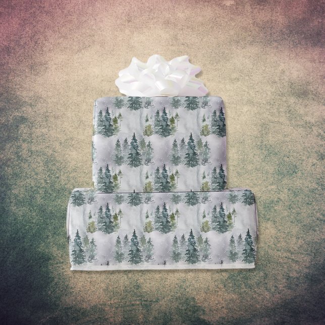 Winter Snow Covering Pine Tree Pattern Wrapping Paper (Creator Uploaded)