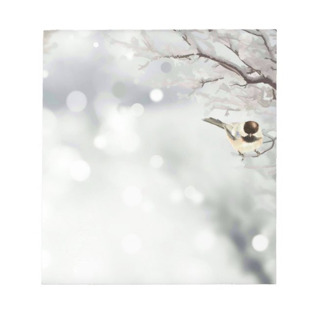 Winter Snow Cute Chickadee Bird Frost  Notepad (Front)