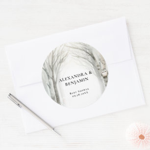 Winter Snow Cute Woodland Animals Coed Baby Shower Classic Round Sticker