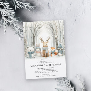 Winter Snow Cute Woodland Animals Coed Baby Shower Invitation