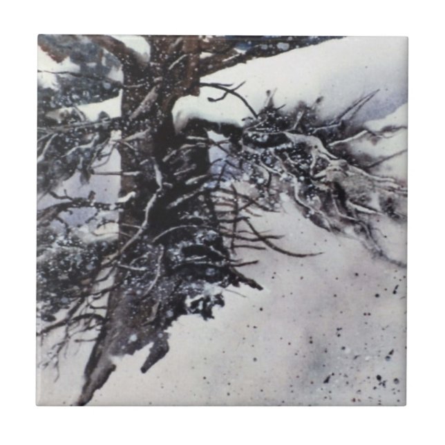 Winter snow drift pine tree Landscape Tile (Front)