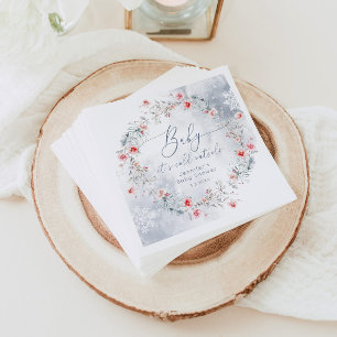 Winter snow dusty blue wreath baby shower napkin