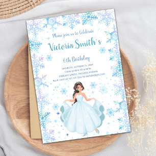 Winter Snow Falk Princess Birthday Invitations