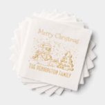 Winter Snow Falling Snowman Name Merry Christmas Foil Napkins<br><div class="desc">Winter Snow Falling Snowman Name Merry Christmas Design  ========</div>