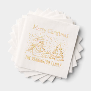 Winter Snow Falling Snowman Name Merry Christmas Foil Napkins