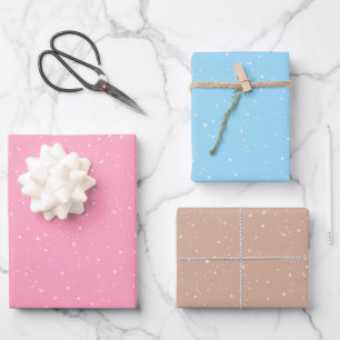 Winter Snow Flakes on Pink, Blue and Brown Wrapping Paper Sheet