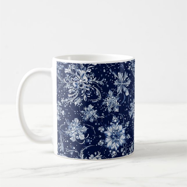 Winter Snow Flower Pattern Coffee Mug (Left)