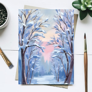 Winter Snow Forest Watercolor Woods Painting Postcard