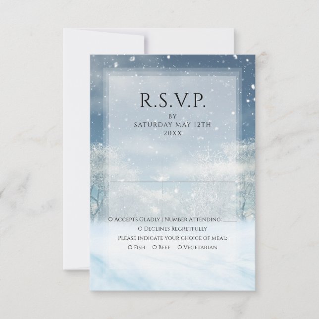 Winter Snow Forest Wedding RSVP Card (Front)
