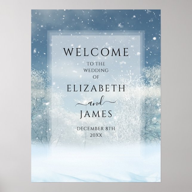 Winter Snow Forest Wedding Welcome Sign (Front)