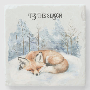 Winter Snow Fox Christmas Stone Coaster