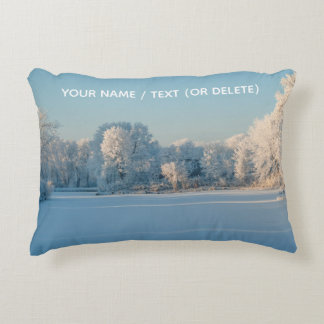Winter Snow Frozen Lake Trees Landscape Panorama Decorative Cushion