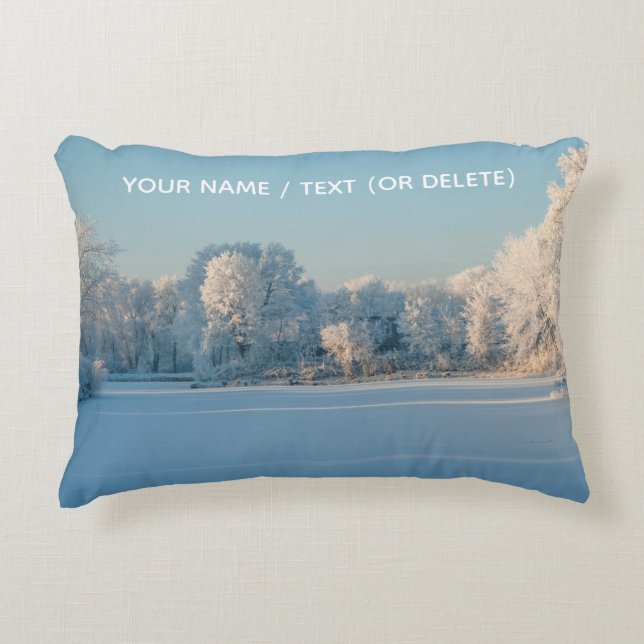 Winter Snow Frozen Lake Trees Landscape Panorama Decorative Cushion (Front)