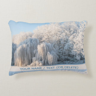 Winter Snow Frozen Lake Trees Landscape Panorama Decorative Cushion