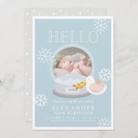 Winter Snow Globe Blue Boy Birth Announcement