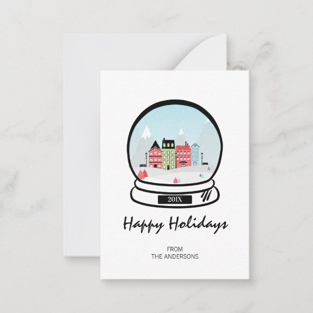 Winter Snow Globe Holiday Mini Note Card (Front)