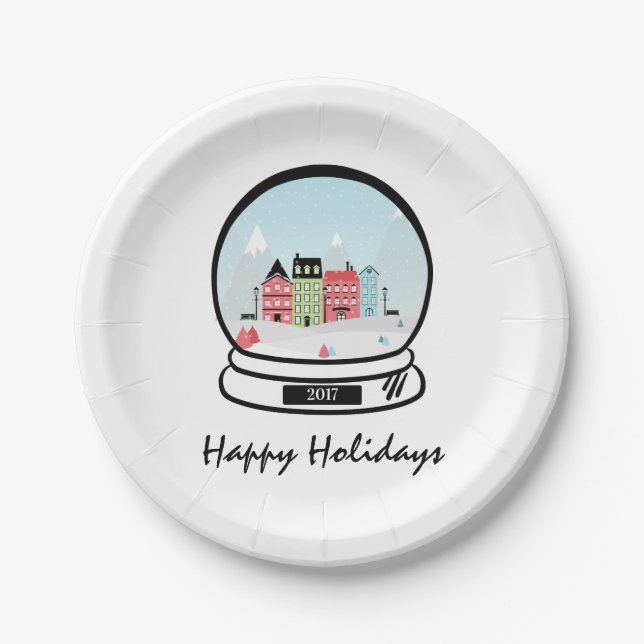 Winter Snow Globe Holiday Paper Plates (Front)