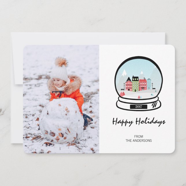 Winter Snow Globe Holiday Photo Card (Front)