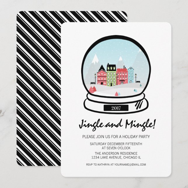 Winter Snow Globe Jingle Mingle Holiday Party Card (Front/Back)