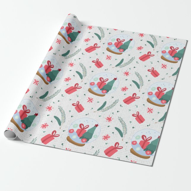  Winter Snow Globe Pattern Wrapping Paper (Unrolled)