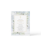 Winter Snow Greenery Baptism Invitation