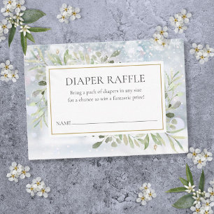 Winter Snow Greenery Diaper Raffle Baby Shower Enclosure Card