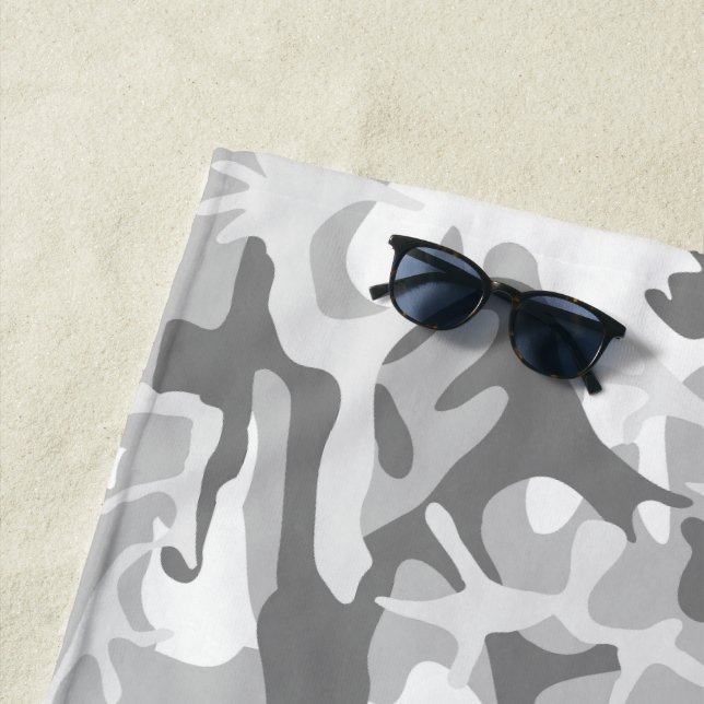 Winter Snow Grey Camouflage, Military, Army Beach Towel (In Situ)