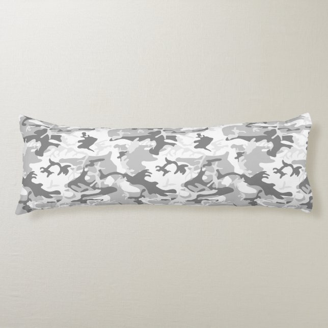 Winter Snow Grey Camouflage, Military, Army Body Cushion (Front)