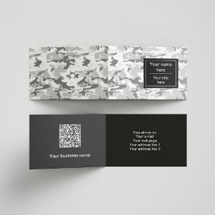 Winter Snow Grey Camouflage, Military, Army Business Card