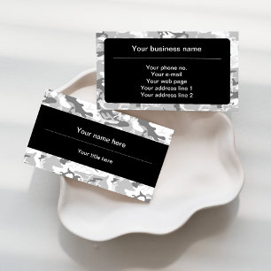 Winter Snow Grey Camouflage, Military, Army Business Card