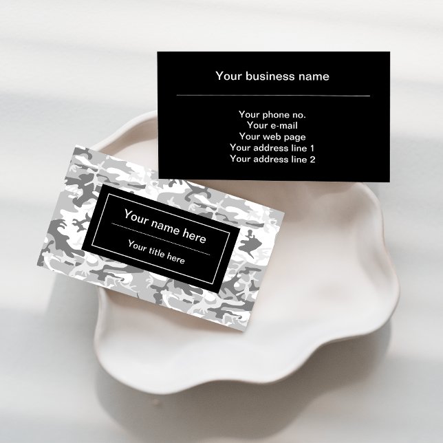 Winter Snow Grey Camouflage, Military, Army Business Card (Creator Uploaded)
